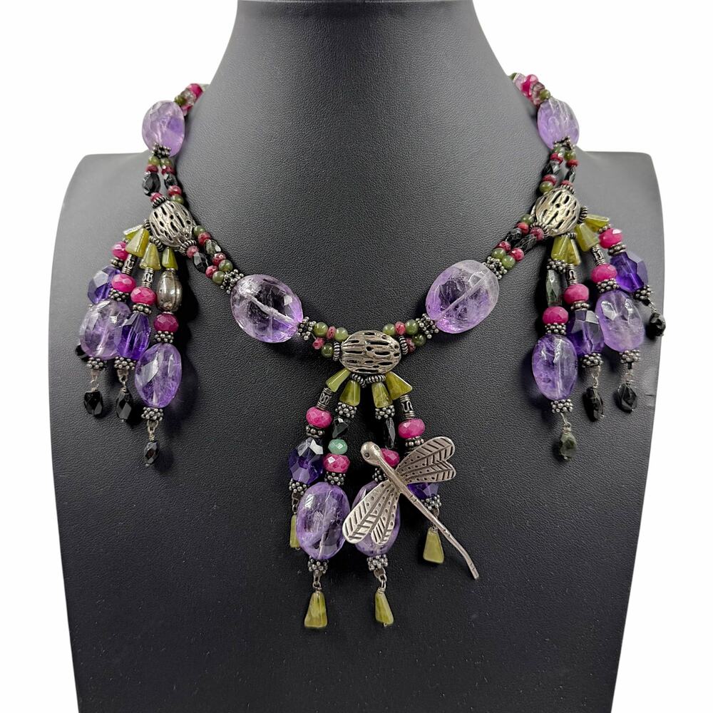 Lesly Perry Artisan Sterling Silver Amethyst Dragonfly Whimsigoth Fairy Necklace